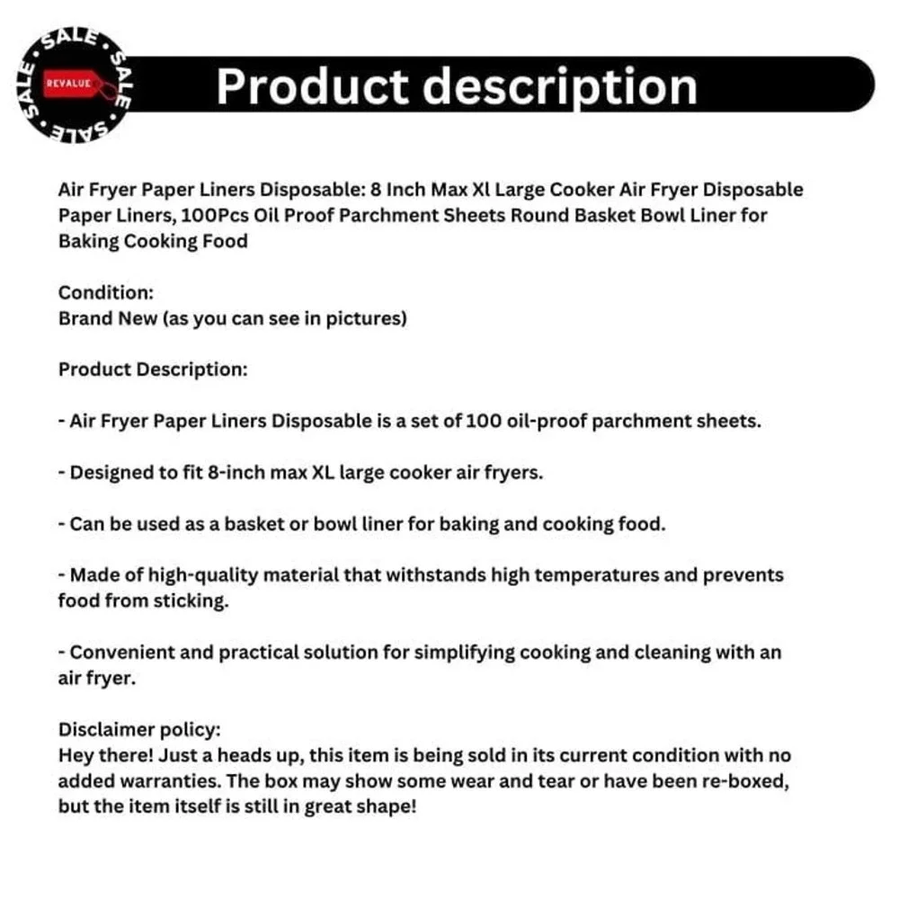 100pcs Air Fryer Paper Liners Oil-proof Parchment Sheets for XL Cookers round 8